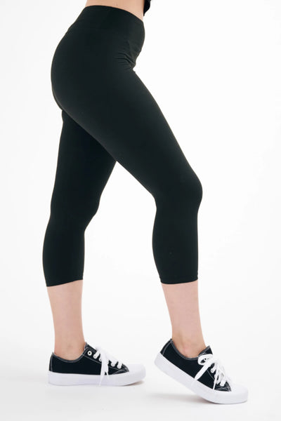 Solid Black Capri with Yoga Band - Soft, comfortable leggings. Beautiful  designs and patterns. – OOLALA