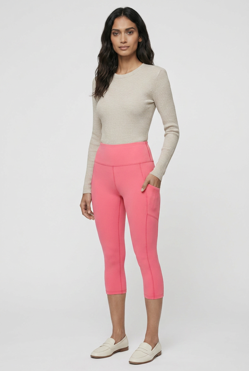 oolala Capri Solid Capri with Pockets 🦋 oolala ButterflySoft™ | Solid Capri with Pockets Women's Leggings#color_petal-pink