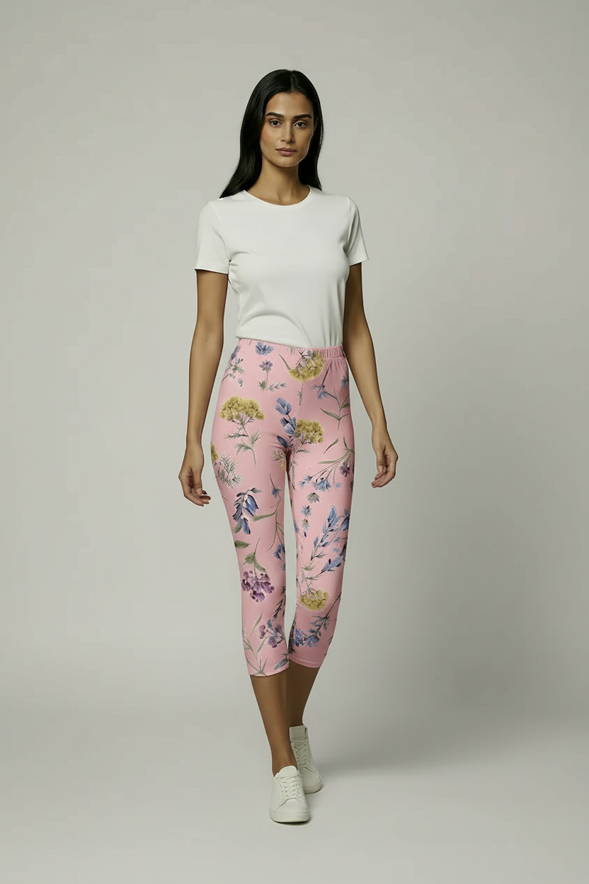 oolu™ Floral Garden Capri women's floral capri, LightPink, 3/4 angle hero full-length A#color_lightpink