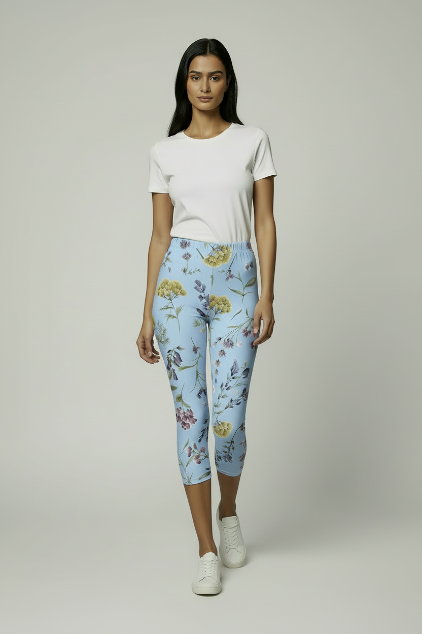 oolu™ Floral Garden Capri women's floral capri, PowderBlue, front view full-length B#color_powderblue