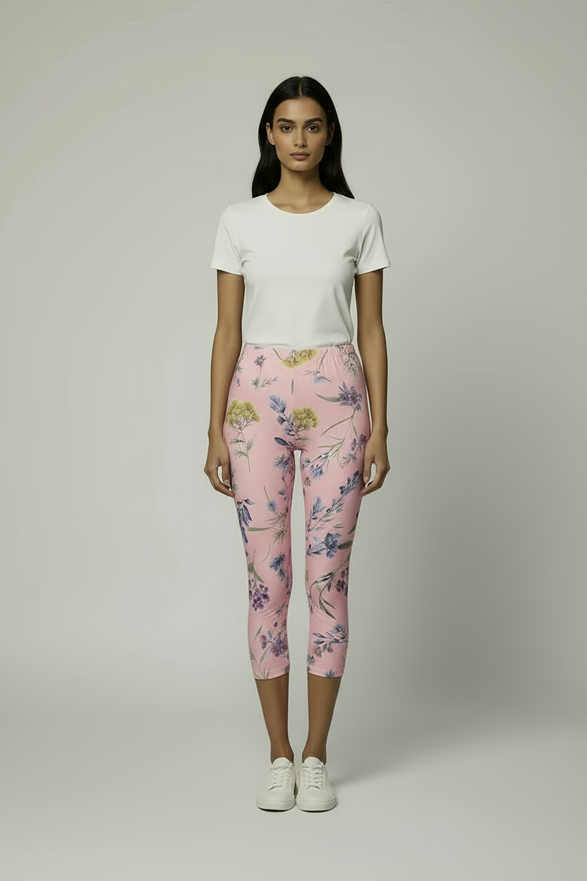 oolu™ Floral Garden Capri women's floral capri, LightPink, front view full-length B#color_lightpink