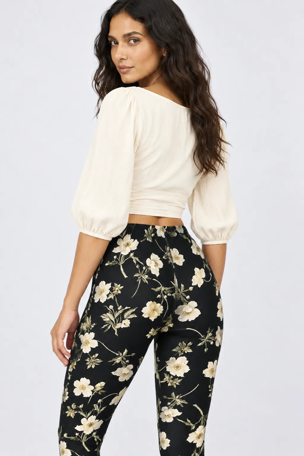 Botanical Noir Leggings in Ivory Vine — rear waistband and seat detail #print_ivory-vine