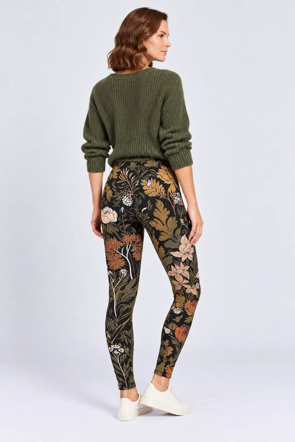 Botanical Noir Leggings in Antique Botanical — full-length rear view #print_antique-botanical