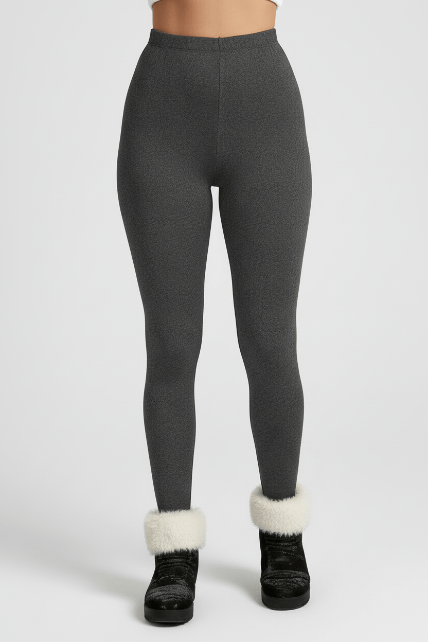 Close-up of lower leg and ankle, charcoal CozyTherm™ leggings fabric detail F#color_charcoal