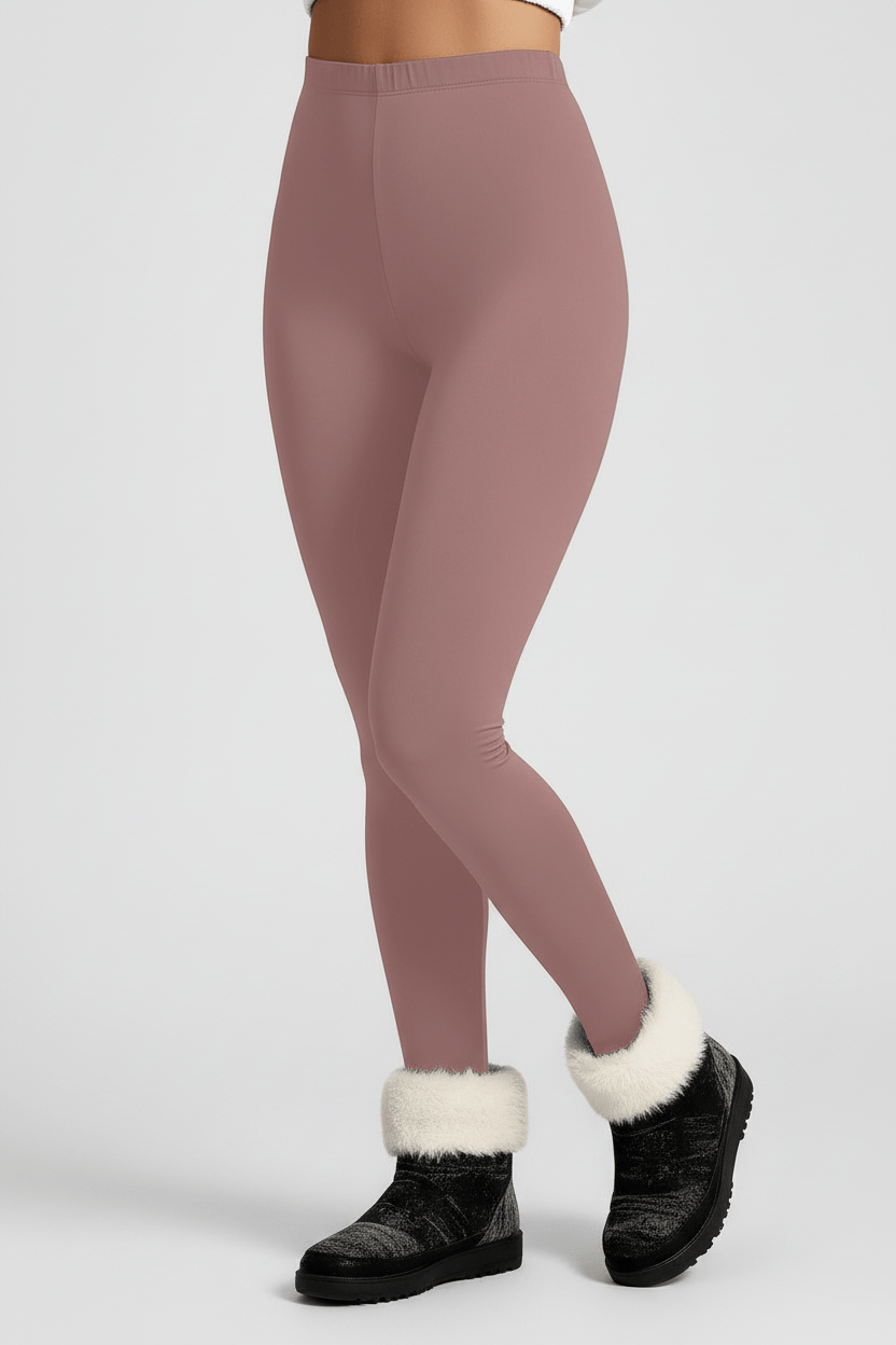 Close-up of lower leg and ankle, rose pink CozyTherm™ leggings fabric detail F#color_rose-pink