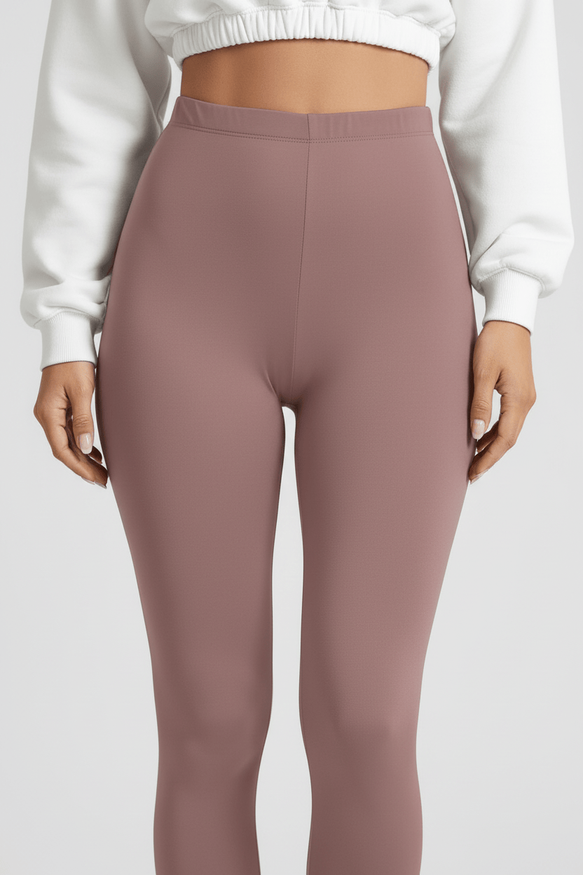 Close-up of waistband and tummy area, rose pink CozyTherm™ leggings E#color_rose-pink