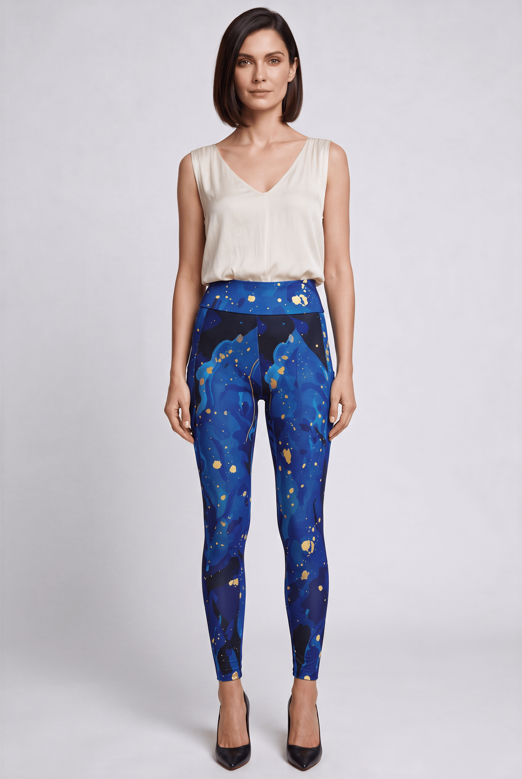 Gilded Tide Pocket Leggings in Cobalt Blue, front view showing the high-rise waistband and full-length fit. B#color_cobalt-blue
