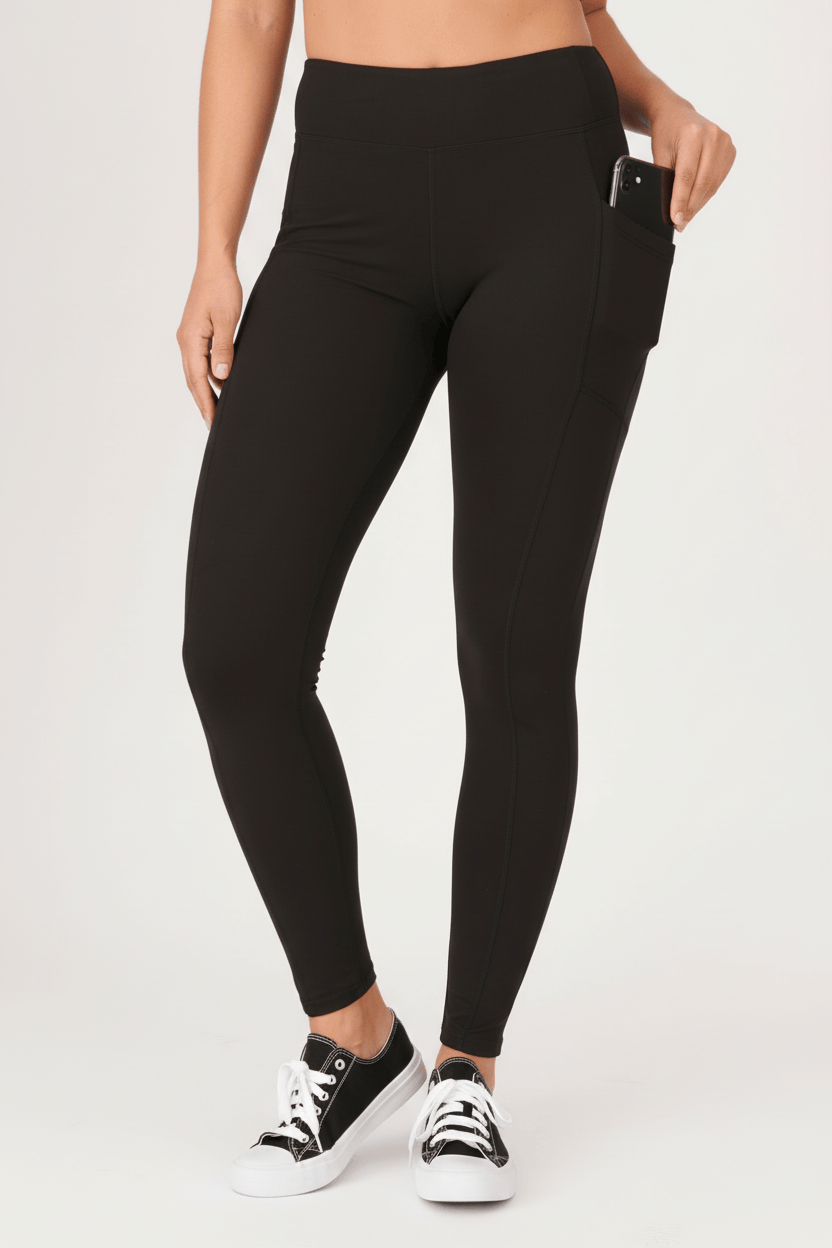 oolala Leggings Solid Black with Pockets 🦋 oolala ButterflySoft™ | Solid Black with Pockets Women's Leggings