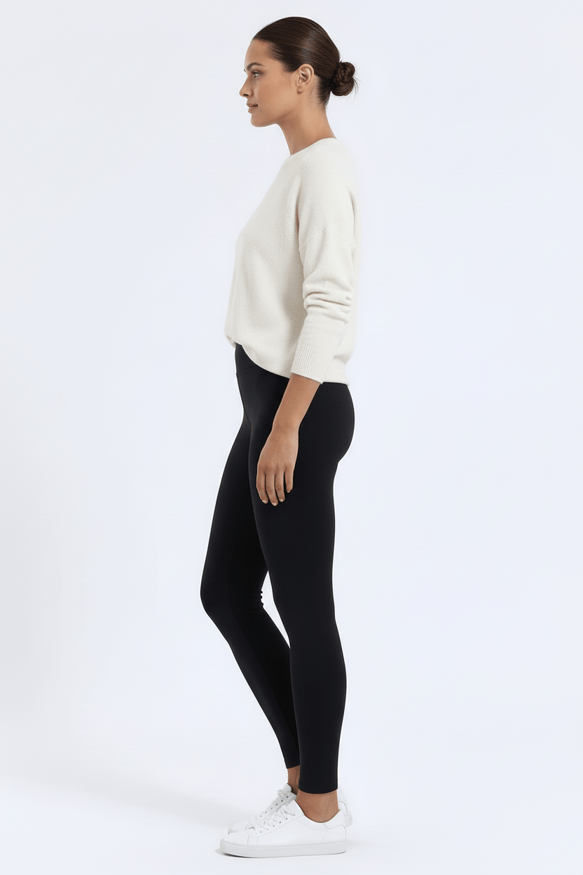 TeddySherpa™ Ultra-Cozy High-Rise Yoga Band Leggings in Black, side view, full-length D#color_black