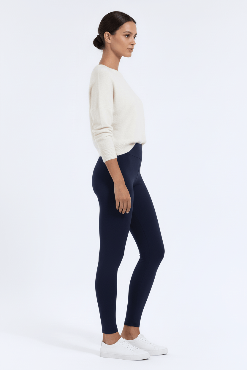 TeddySherpa™ Ultra-Cozy High-Rise Yoga Band Leggings in Navy, side view, full-length D#color_navy