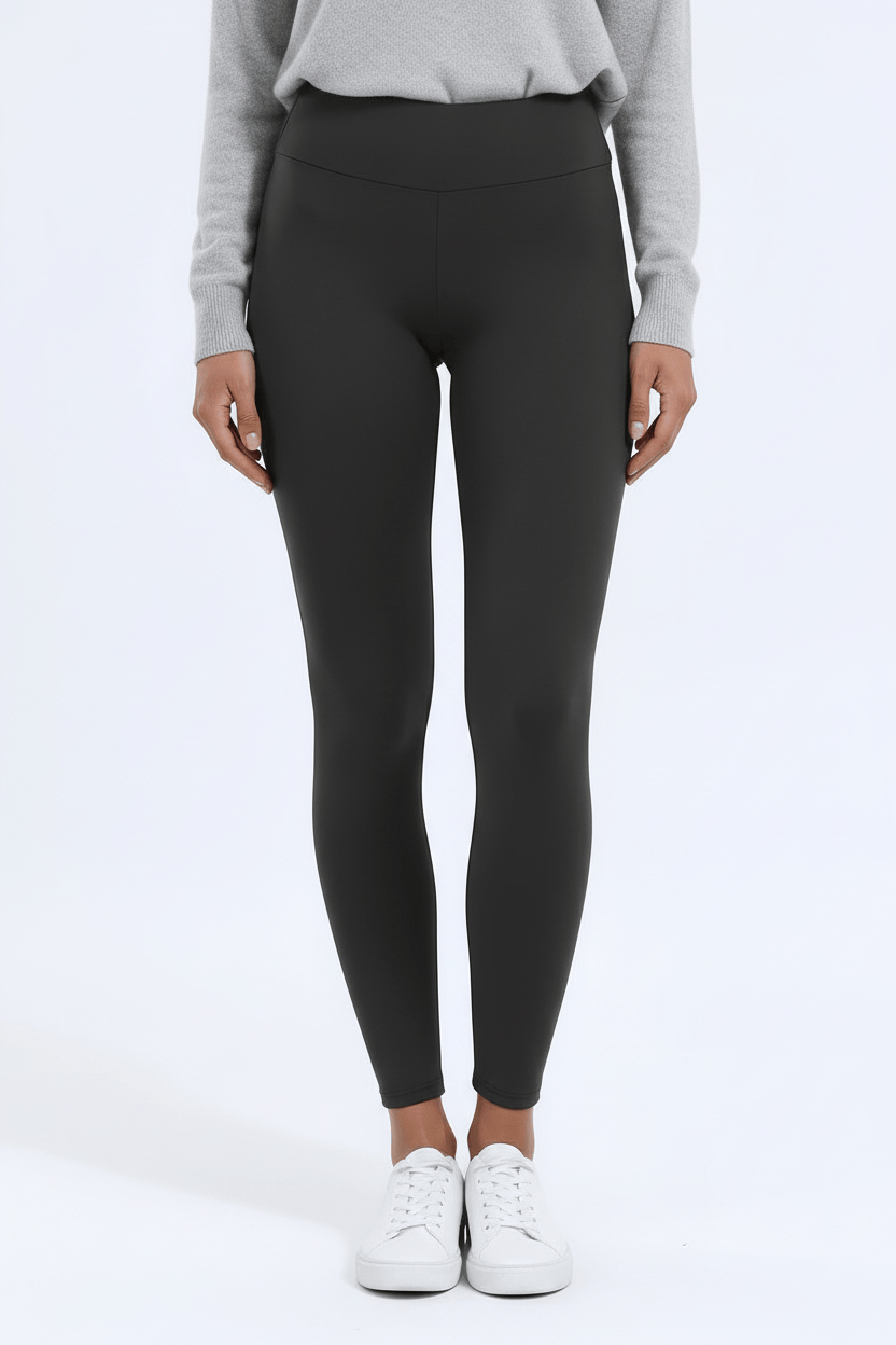 TeddySherpa™ Ultra-Cozy High-Rise Yoga Band Leggings in Charcoal, close-up lower leg/ankle and fabric detail G#color_charcoal