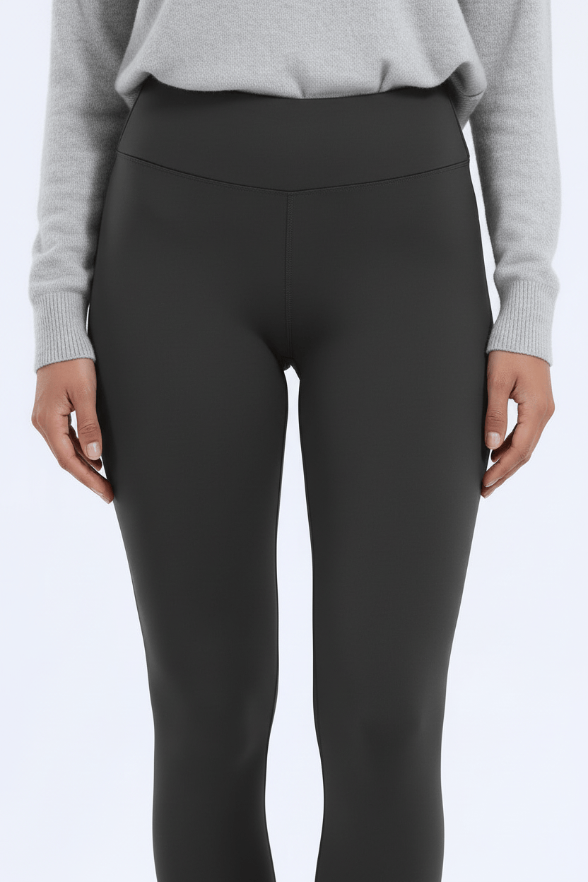 TeddySherpa™ Ultra-Cozy High-Rise Yoga Band Leggings in Charcoal, close-up waistband with tummy/hip area fit F#color_charcoal