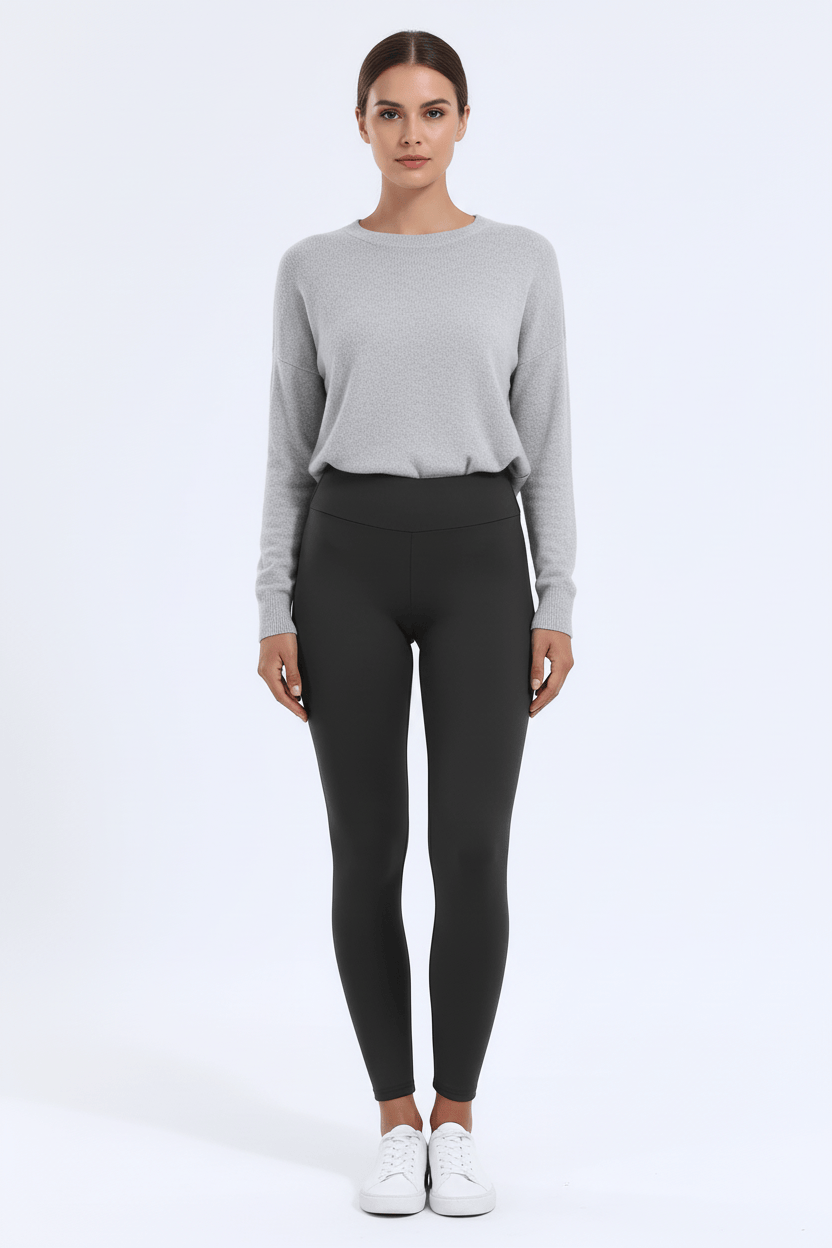 TeddySherpa™ Ultra-Cozy High-Rise Yoga Band Leggings in Charcoal, front view, full-length, neutral pose A#color_charcoal