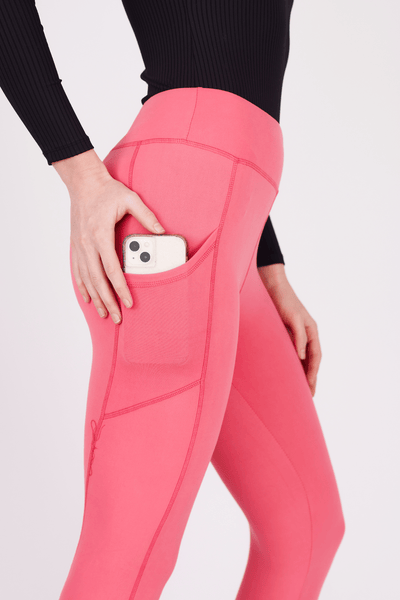 oolala Capri OS (Fits 2-12) / Pink Solid Capri with Pockets 🦋 oolala ButterflySoft™ | Solid Capri with Pockets Women's Leggings#color_pink