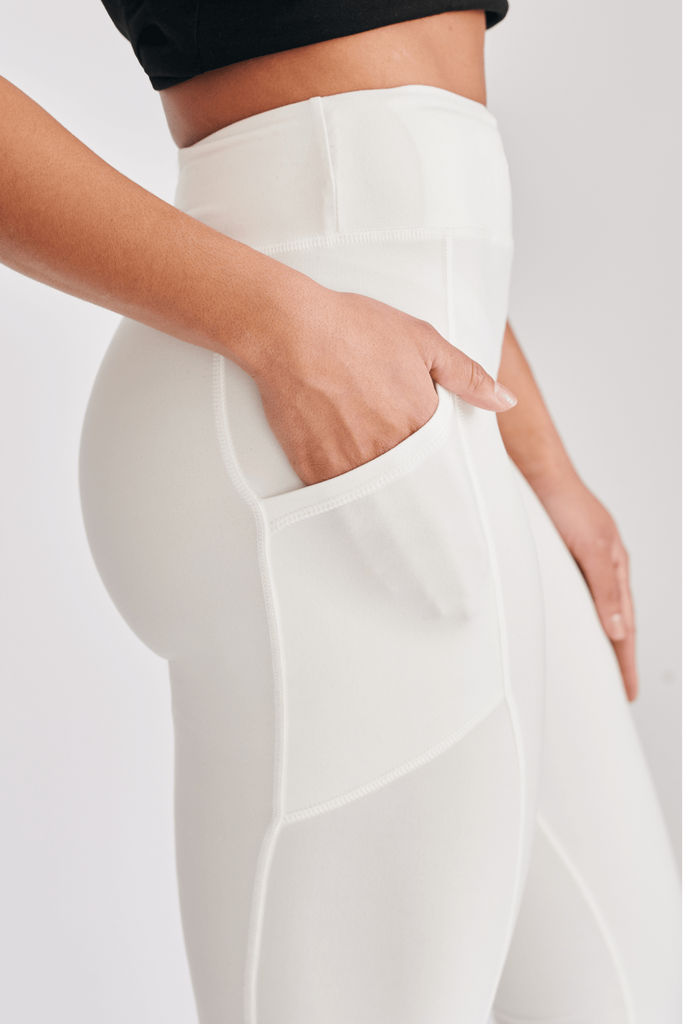 🦋 oolala ButterflySoft™  Solid Sheer White with Pockets Women's Leggings  – OOLALA
