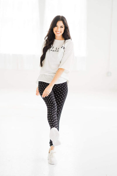 OxLaLa Leggings Black & White Polka Dots Black & White Polka Dots - Soft, comfortable leggings. Beautiful designs and patterns. 